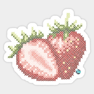 Strawberry Cross  Stitch Sticker